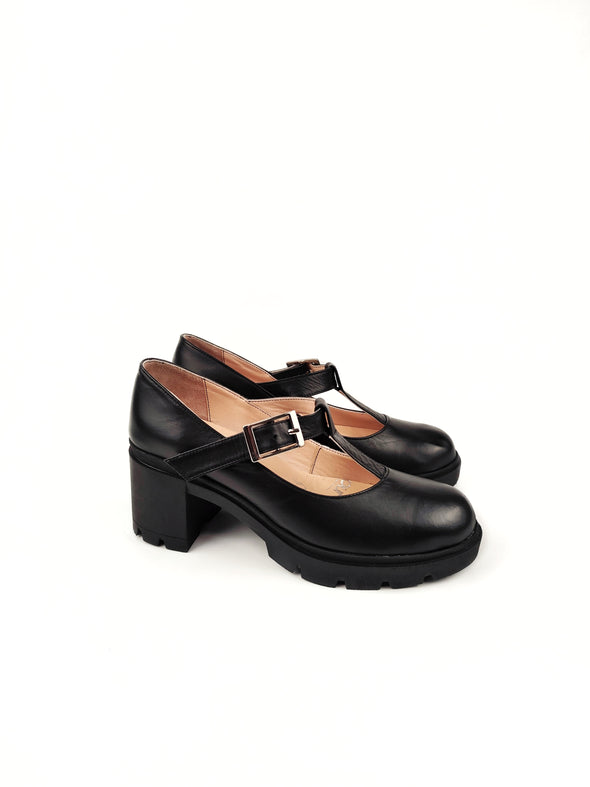 ALICE MARY JANES BLACK RUBBER HEELS (7,5cm)