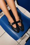 FLORENCE BLACK GRAIN LEATHER BALLERINAS