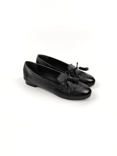 KIRA GLOSSY BLACK LEATHER LOAFERS