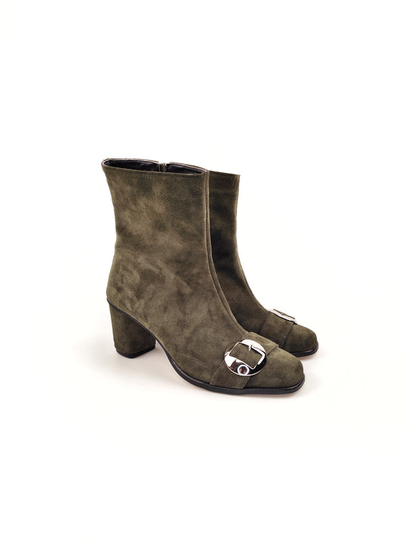 CHIARA KHAKI SUEDE LEATHER BOOTS (6,5cm)